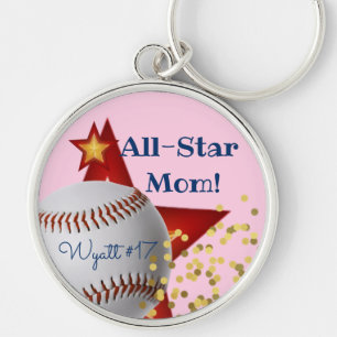 All-Star pink glitter baseball Mom Keychain