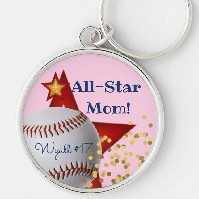 All-Star pink glitter baseball Mom Keychain (Front)