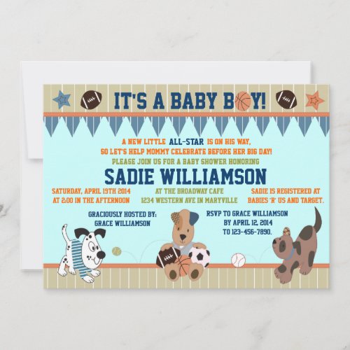 All_Star Puppies Baby Boy Shower Invitation