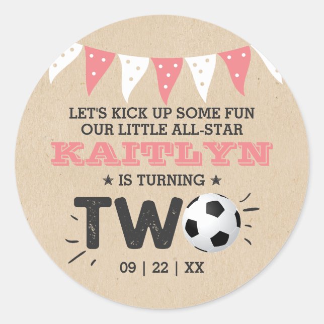 All-star Soccer Ball 2nd Birthday Party Favor Classic Round Sticker (Front)