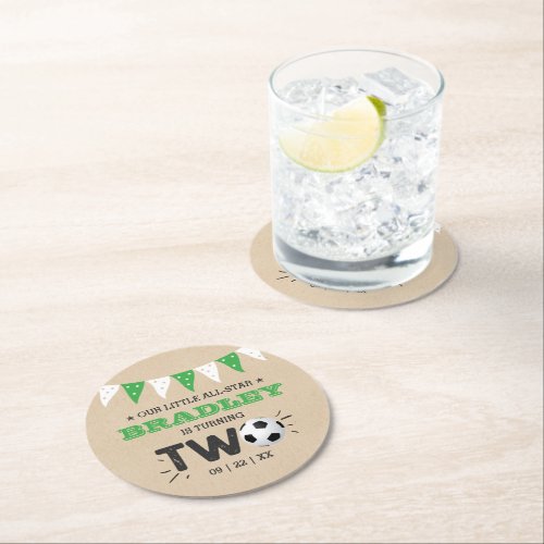 All_star Soccer Ball 2nd Birthday Party Round Paper Coaster