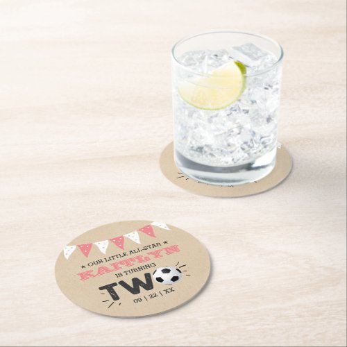 All_star Soccer Ball 2nd Birthday Party Round Paper Coaster