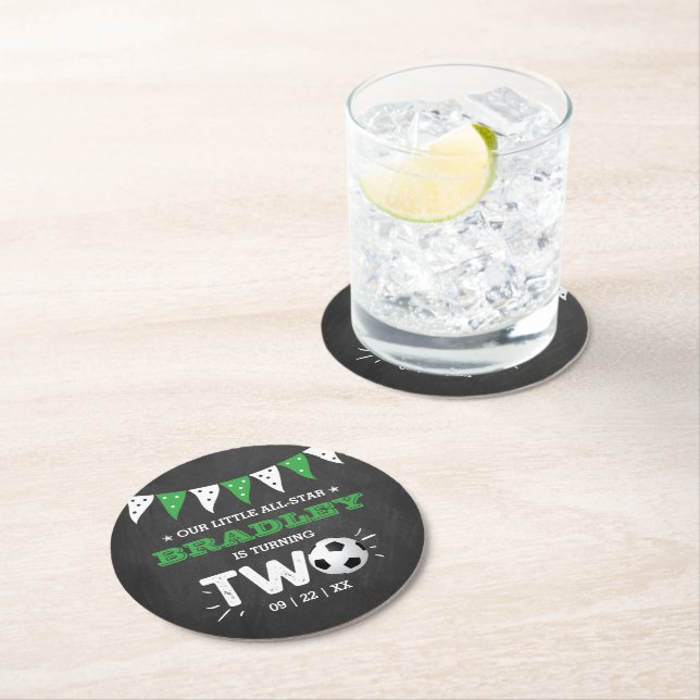 All-star Soccer Ball 2nd Birthday Party Round Paper Coaster (Insitu)