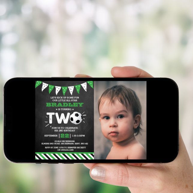 All-star Soccer Ball 2nd Birthday Photo Invitation (Front Digital)