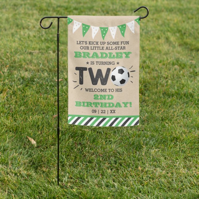 All-star Soccer Ball 2nd Birthday Welcome Garden Flag (In SItu)