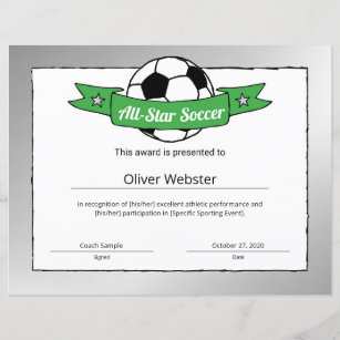 All-Star Soccer Player Award Soccer Certificate