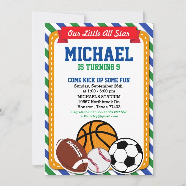All Star Sport Birthday Party Invitation (Front)