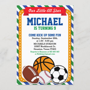 All Star Sport Birthday Party Invitation