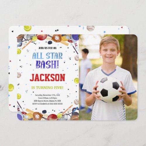 All Star Sport Birthday Photo Invitations