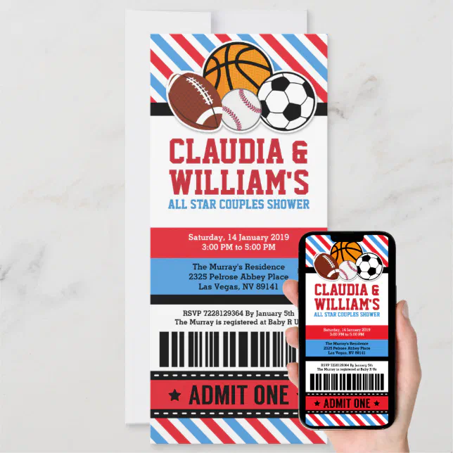 All Star Sport Couples Baby Shower Invitation Zazzle