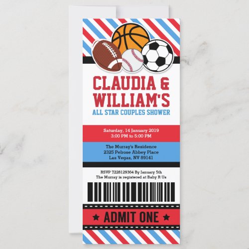 All Star Sport Couples Baby Shower Invitation