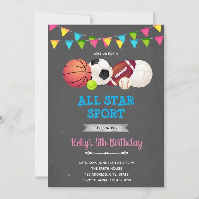 All star sport girl party Invitation (Front)