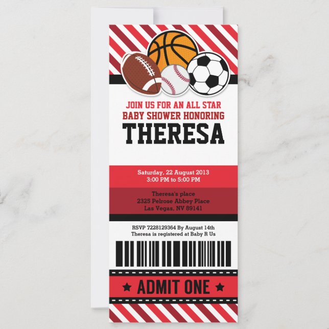All Star Sport Ticket Pass Baby Shower Invitation (Front)