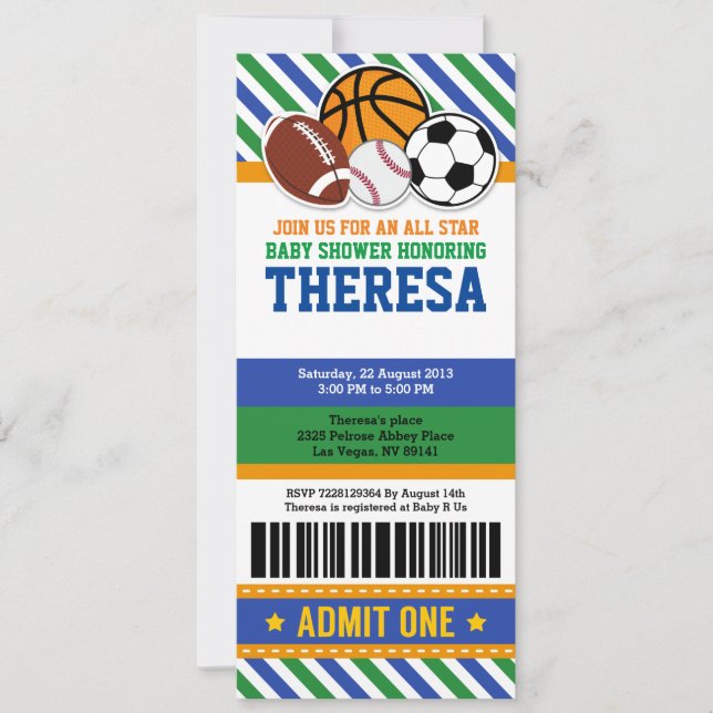 All Star Sport Ticket Pass Baby Shower Invitation (Front)