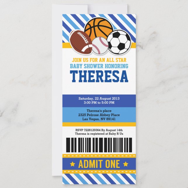 All Star Sport Ticket Pass Baby Shower Invitation (Front)