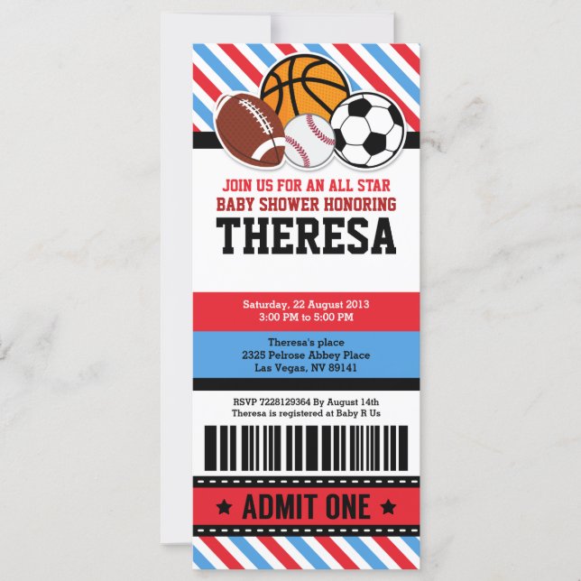 All Star Sport Ticket Pass Baby Shower Invitation (Front)