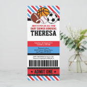 All Star Sport Ticket Pass Baby Shower Invitation (Standing Front)