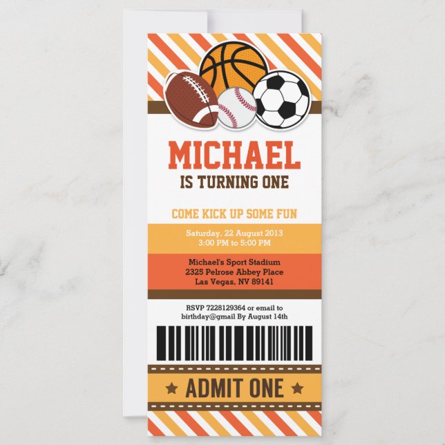 All Star Sport Ticket Pass Birthday Invitation (Front)