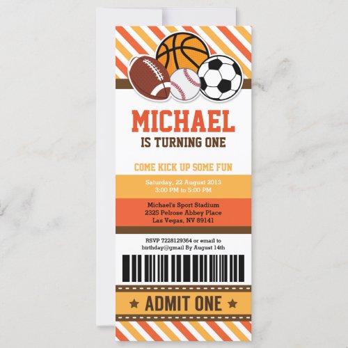 All Star Sport Ticket Pass Birthday Invitation