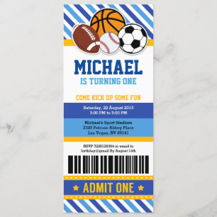 All Star Sport Ticket Pass Birthday Invitation