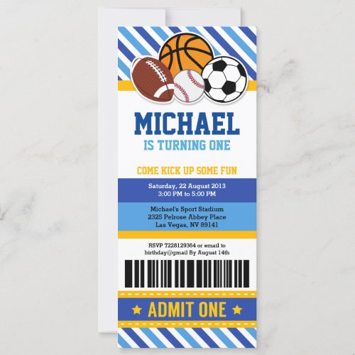 All Star Sport Ticket Pass Birthday Invitation