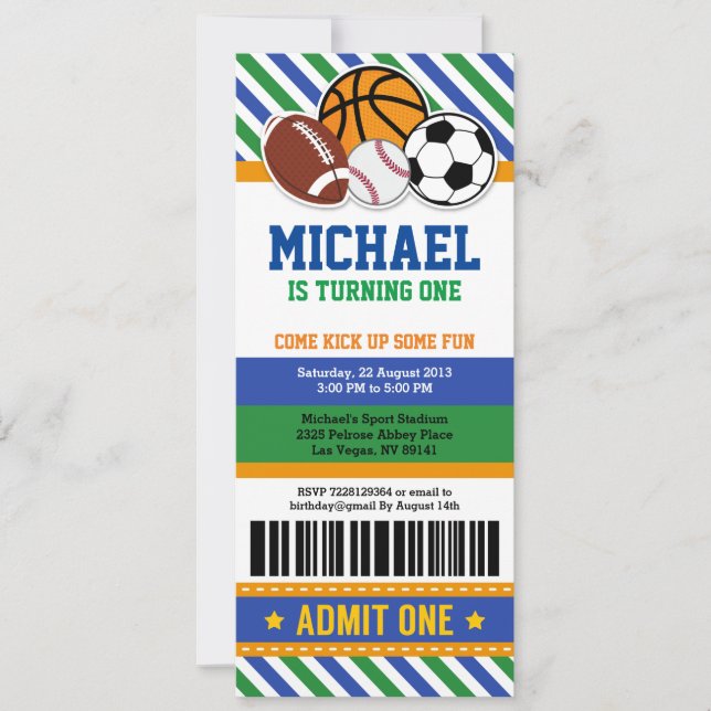 All Star Sport Ticket Pass Birthday Invitation (Front)