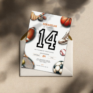 All Star Sports 14th Birthday Invitation for Boys
