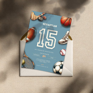 All Star Sports 15th Birthday Invitation for Boys