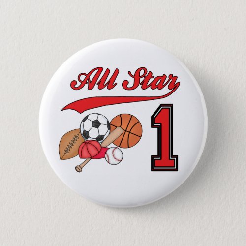 All Star Sports 1st Birthday Pinback Button