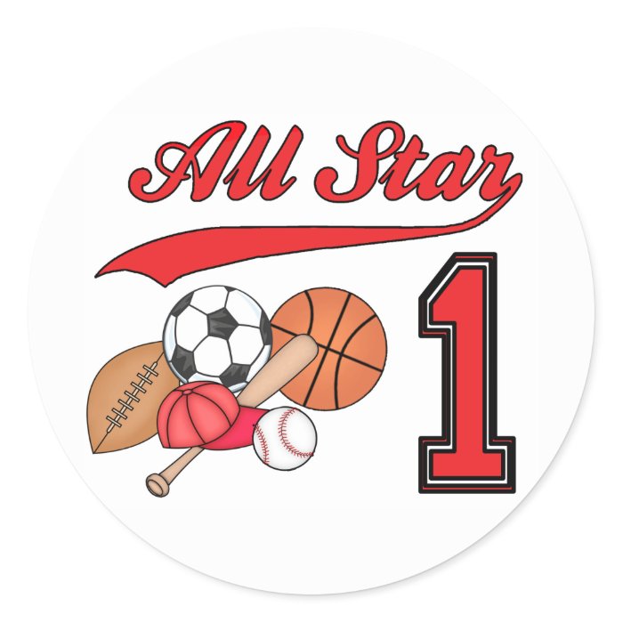 All Star Sports 1st Birthday Round Stickers