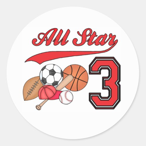 All Star Sports 3rd Birthday Classic Round Sticker