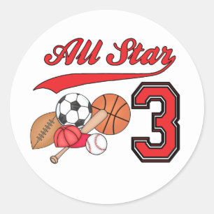 All Star Sports 3rd Birthday Classic Round Sticker