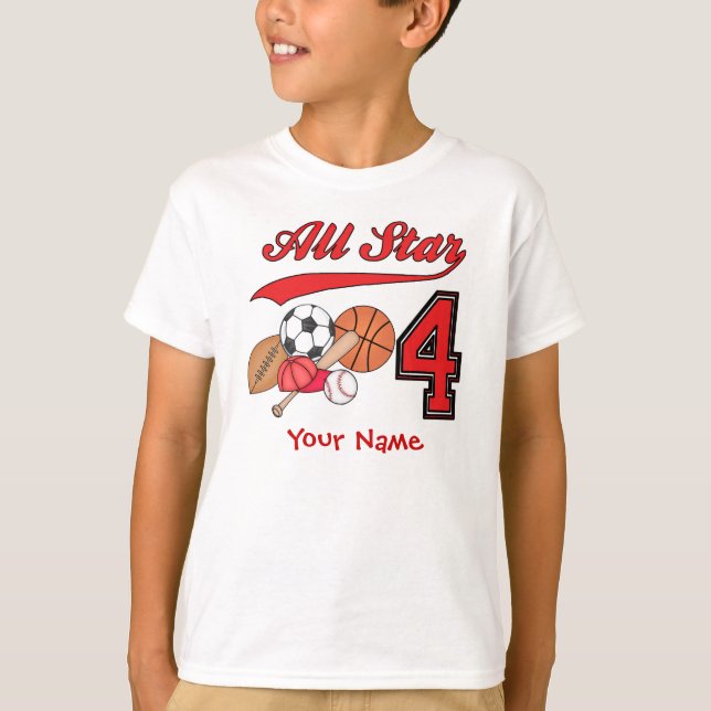 All Star Sports 4th Birthday Personalized T-Shirt (Front)