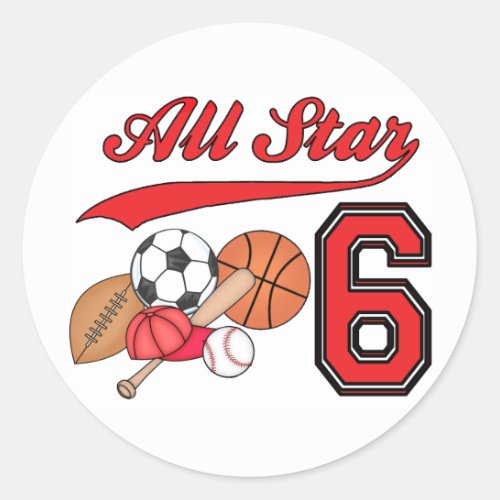 All Star Sports 6th Birthday Classic Round Sticker