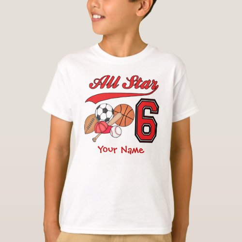 All Star Sports 6th Birthday Personalized T_Shirt