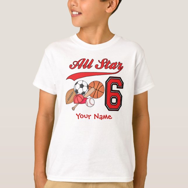 All Star Sports 6th Birthday Personalized T-Shirt (Front)