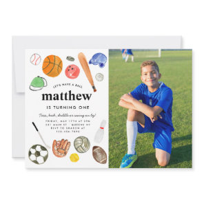 All Star Sports Balls Team Kid Boy Photo Birthday Invitation