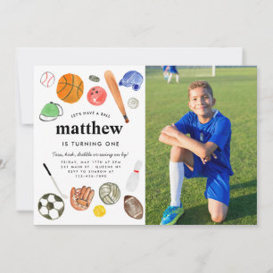 All Star Sports Balls Team Kid Boy Photo Birthday Invitation