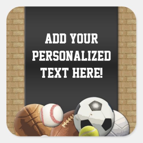 All Star Sports Balls w Brick Wall Square Sticker