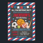 All Star Sports Birthday Invitation for Boys<br><div class="desc">All designs are © Happy Panda Print</div>
