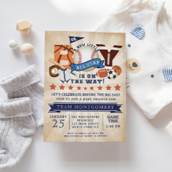 All Star Sports Boy Baby Shower Invitation by YourMainEvent at Zazzle
