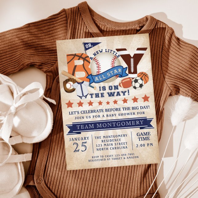 All Star Sports Boy Baby Shower Invitation (Creator Uploaded)