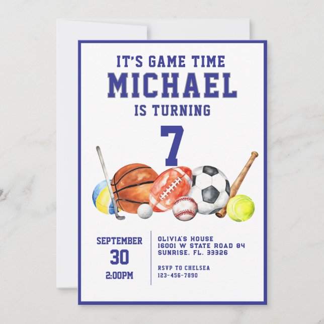 All Star Sports Boy Birthday Party Invitation  (Front)