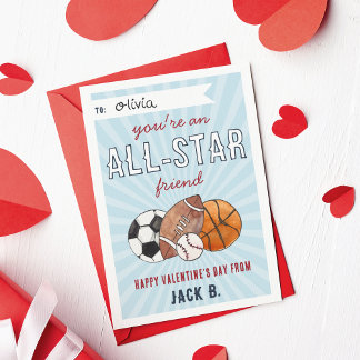 All-Star Sports Kids Valentines Day Card