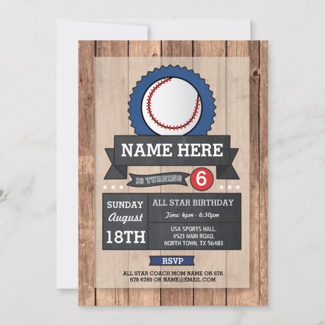 All Star Sports Party Baseball Birthday Invite (Front)