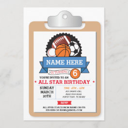 All Star Sports Party Basketball Birthday Invite
