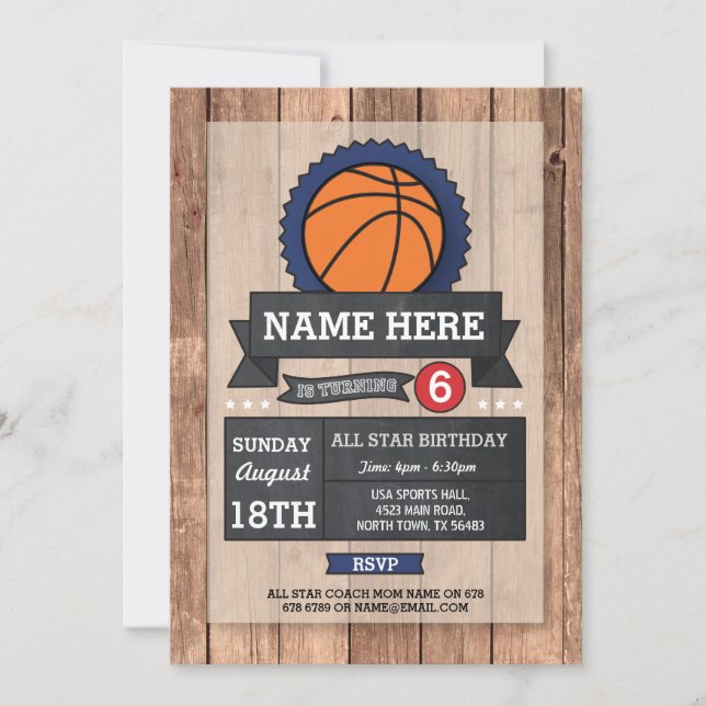 All Star Sports Party BasketBall Birthday Invite (Front)