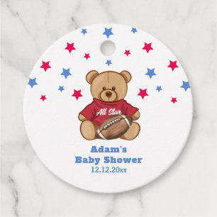 All Star Teddy Bear Football Sport Baby Shower Favor Tags