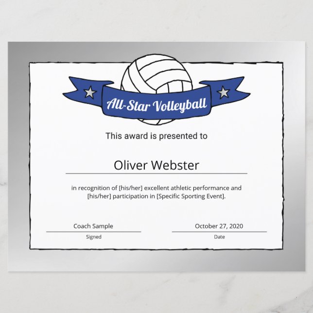 All-Star Volleyball Player Award Volleyball Award (Front)