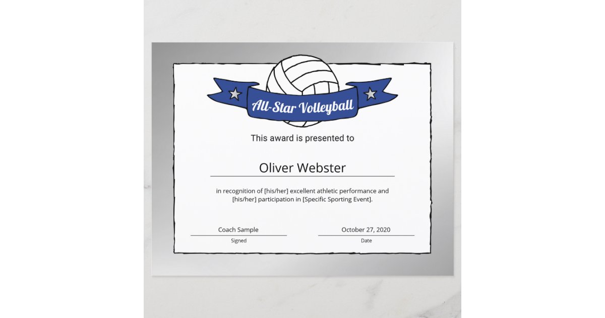 AllStar Volleyball Player Award Volleyball Award Zazzle